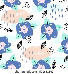 Beautiful seamless pattern with spring flowers. Bright illustration, can be used for wrapping paper, invitation card for wedding,wallpaper and textile. Vector illustration