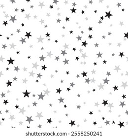 Beautiful seamless pattern of stars. Black, White and Grey Vector image