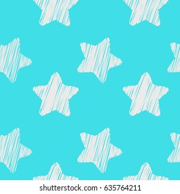 Beautiful seamless pattern with stars, vector. Blue and white colors, grunge style