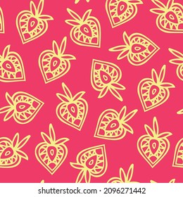 Beautiful seamless pattern with strawberry. Summer texture for textile, wrapping paper, cover, fabric, interior decor, wrapping, wallpaper, packaging, background filling. 
