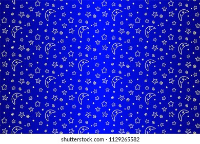 Beautiful seamless pattern with stylized stars and moon on blue background