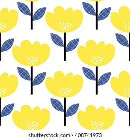 Beautiful seamless pattern with Summer Flowers in Scandinavian style. Vector illustration. 