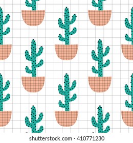 Hermoso patrón sin fisuras con flores de verano al estilo escandinavo. Cactus. Ilustración vectorial. 