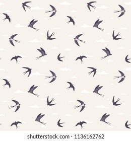 Beautiful seamless pattern with swallows. Vector illustration