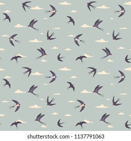 Beautiful seamless pattern with swallows. Vector illustration