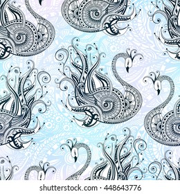 Beautiful seamless pattern with swans. Vector illustration, wallpaper, background, surface textures.