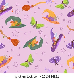 Beautiful seamless pattern. Sweets, pumpkins, candies. Set of Elements for the celebration of Halloween. Vector illustration isolated on white background.