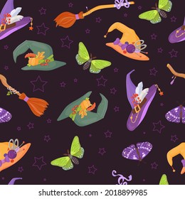 Beautiful seamless pattern. Sweets, pumpkins, candies. Set of Elements for the celebration of Halloween. Vector illustration isolated on white background.