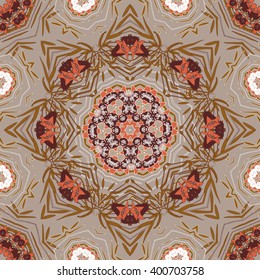 Beautiful seamless pattern of symmetrical plant motifs 