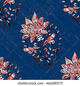Beautiful seamless pattern with tender pink and white flower on blue background, vector illustration