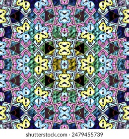 Beautiful seamless pattern tile. Colorful abstract geometric fractal drawing. Full-color template canvas for embroidery and beading.