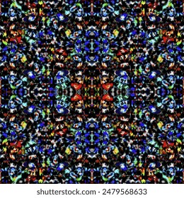 Beautiful seamless pattern tile. Colorful abstract geometric fractal drawing. Full-color template canvas for embroidery and beading.