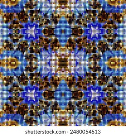 Beautiful seamless pattern tile. Colorful abstract geometric fractal drawing. Full-color template canvas for embroidery and beading.