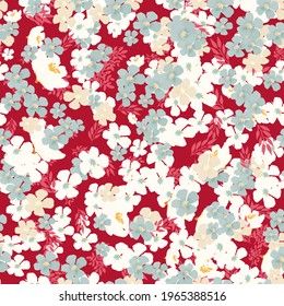 Beautiful seamless pattern with tiny flowers. Blooming meadow with small flowers.