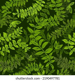 Beautiful seamless pattern with tree branches on a dark background . Vector illustration