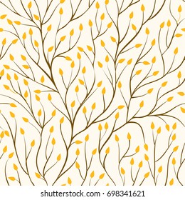 Beautiful seamless pattern with tree branches and autumn yellow leaves. design background greeting cards and invitations to the wedding, birthday, mother s day and other seasonal autumn holidays