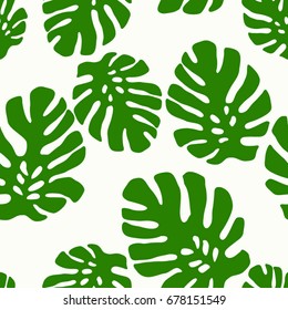 Beautiful seamless pattern with tropic leaf, Monstera vector background