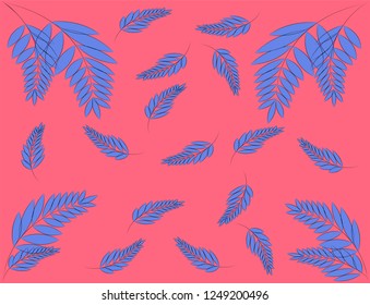 Beautiful seamless pattern with tropical jungle palm leaves. Bright pink summer background