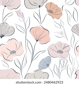 Beautiful seamless pattern vector with flowers. Floral background. Pattern for fashion, fabric and all prints on white background