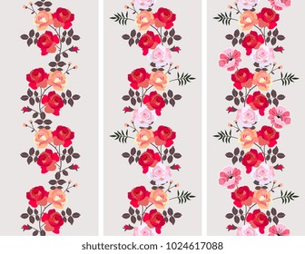 Beautiful seamless pattern from vertical stripes of rose flowers.