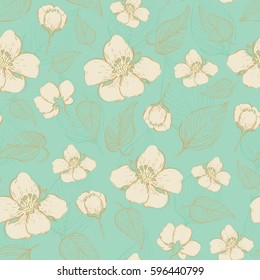 Beautiful seamless pattern with vintage flowers. Vector illustration