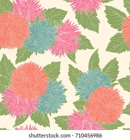 Beautiful seamless pattern and vintage flowers asters  design forgreeting cards   invitations wedding  birthday  Valentine's Day  mother's day   other seasonal holiday 
