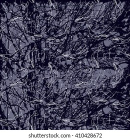 Beautiful seamless pattern with whales and constellations on dark blue background with texture. Vector illustration for your design.