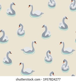 Beautiful seamless pattern with white swans on yellow background illustration.