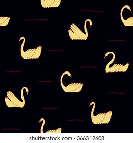 Beautiful seamless pattern with white swans on the lake. Vector illustration can be used for wallpaper, pattern fills, web page background, surface textures.