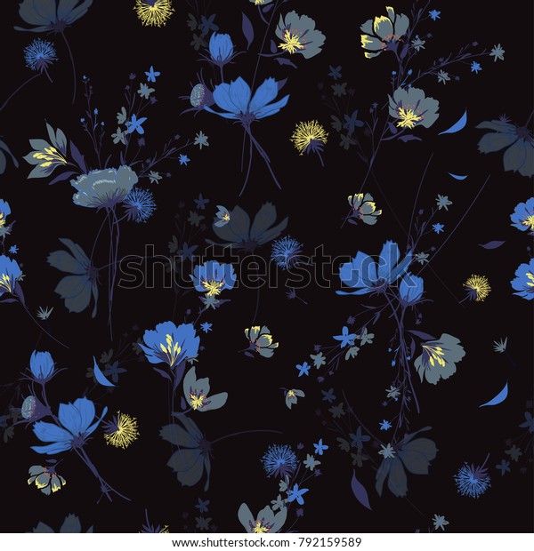 Beautiful Seamless Pattern Wind Blow Flowers Stock Vector (Royalty Free ...