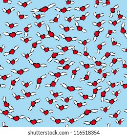 beautiful seamless pattern with winged  hearts. Vector illustration