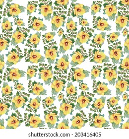 Beautiful seamless pattern with yellow hibiscus flowers on white background vector