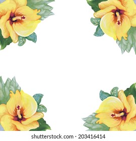 Beautiful seamless pattern with yellow hibiscus flowers on white background vector
