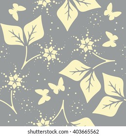 Beautiful seamless pattern with  yellow leaves, flowers and butterflies can be used for textiles, interior design,covers and more creative ideas.