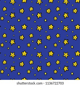 Beautiful seamless pattern with yellow stars on blue background
