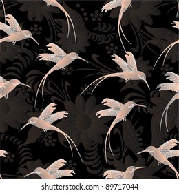 Beautiful seamless pattern.Colibri (hummingbird) with flowers.Vector eps 10