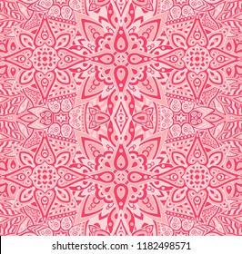 Beautiful seamless pink pattern with decorative flowers