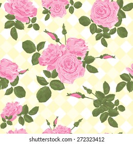 Beautiful seamless pink roses pattern on light background illustration
