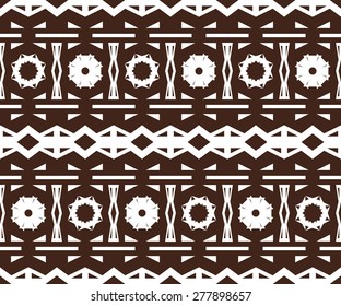 Beautiful seamless print with carved elements. Unusual contrasting pattern. Brown and white colors