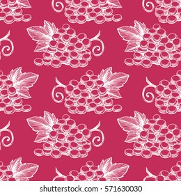 Beautiful seamless purple background of ripe grapes. hand-drawn illustration