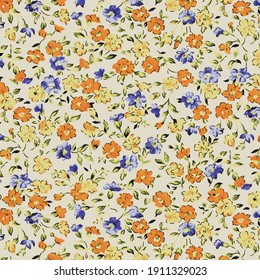 Beautiful Seamless Raster Pattern With Simple Flowers. Background With Decorative Floral Ornaments For Textiles, Wrappers, Fabrics, Clothing, Covers, Paper, Printing, Scrapbooking. Soft Color Flower