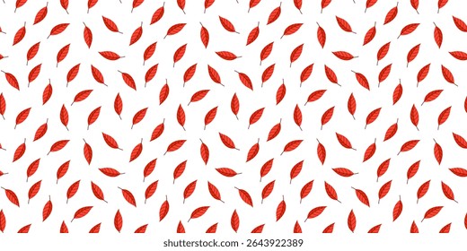 A Beautiful Seamless Red Leaf Pattern Set on a Crisp White Background for Aesthetic Appeal