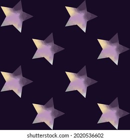 Beautiful seamless repeating geometric pattern of stars on dark purple background.
