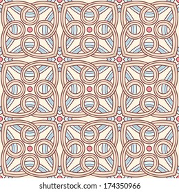 beautiful seamless retro background with blue beige and brown abstract pattern and pink circles. vector illustration 