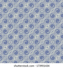 beautiful seamless retro blue background with yellow swirls and rhombus. vector illustration 