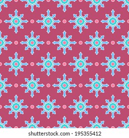 beautiful seamless retro pattern with retro blue flowers and pink dots. vector illustration