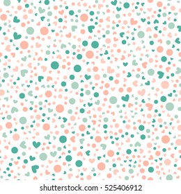 Beautiful seamless romantic pattern with Hearts and peas. Vector illustration for Valentine's Day, baby announcement, Mother's Day, Easter, wedding design, scrapbook, gift wrapping paper, textiles.