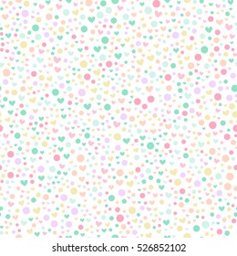 Beautiful seamless romantic pattern with Hearts and peas. Vector illustration for Valentine's Day, baby announcement, Mother's Day, Easter, wedding design, scrapbook, gift wrapping paper, textiles.