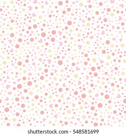 Beautiful seamless romantic pattern with hearts, flowers and peas. Illustration for Valentine's Day, baby announcement, Mother's Day, wedding design, scrapbook, gift wrapping paper, textiles.