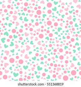 Beautiful seamless romantic pattern with Hearts and peas. Vector illustration for Valentine's Day, baby announcement, Mother's Day, Easter, wedding design, gift wrapping paper, textiles.